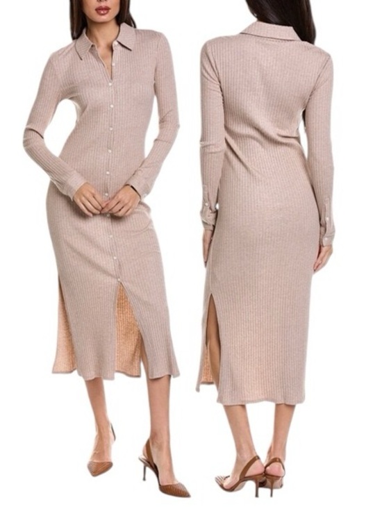 Theory Dresses & Skirts - Theory beige rib-knit shirt dress